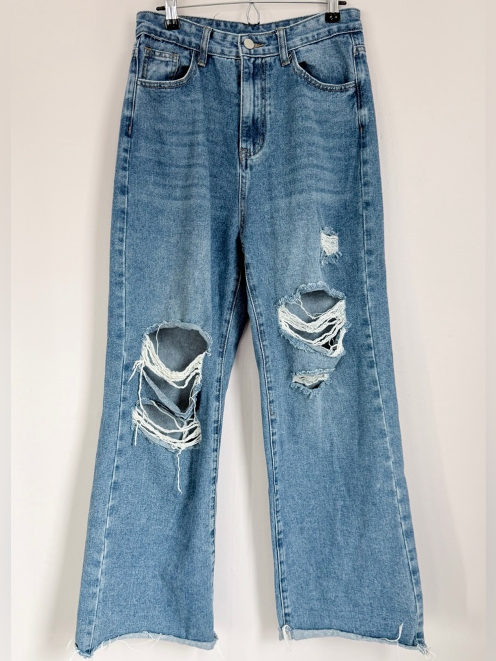 Cider Wide Leg Straight Fit Distressed Jeans High Rise Denim Size Small